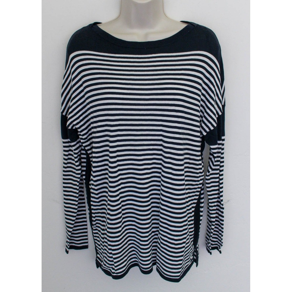 525 America Sweater Womens Small Blue Striped Pullover Drop Shoulder Nautical